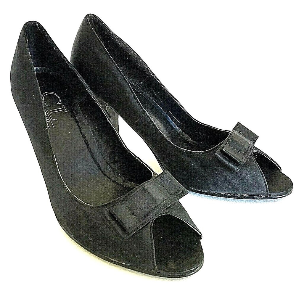 Chinese Laundry Heels Bow Satin 9 Pump Stiletto Peep Toe Black Wedding